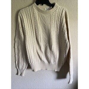Vintage Cable Knit Fisherman Sweater TJW Mervyns Chunky Cream M Women Crew USA